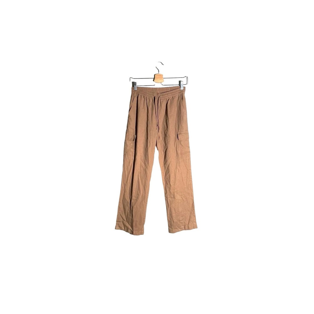 Love Tree Brown Linen Blend Cargo Pants Women S Relaxed Straight Pull On